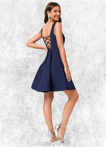 Tracy A-line Square Knee-Length Stretch Crepe Cocktail Dress HDOP0022272