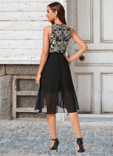 Load image into Gallery viewer, Dania A-line Scoop Asymmetrical Chiffon Jacquard Cocktail Dress With Flower HDOP0022273