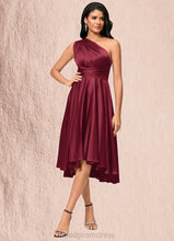 Load image into Gallery viewer, Madeline A-line Halter One Shoulder V-Neck Asymmetrical Silky Satin Cocktail Dress With Ruffle HDOP0022280