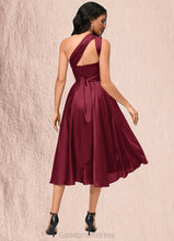 Load image into Gallery viewer, Madeline A-line Halter One Shoulder V-Neck Asymmetrical Silky Satin Cocktail Dress With Ruffle HDOP0022280