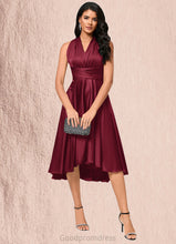 Load image into Gallery viewer, Madeline A-line Halter One Shoulder V-Neck Asymmetrical Silky Satin Cocktail Dress With Ruffle HDOP0022280