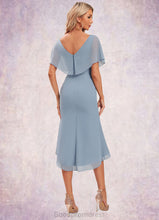 Load image into Gallery viewer, Adeline Sheath/Column V-Neck Asymmetrical Chiffon Cocktail Dress With Ruffle HDOP0022282