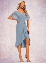 Load image into Gallery viewer, Adeline Sheath/Column V-Neck Asymmetrical Chiffon Cocktail Dress With Ruffle HDOP0022282