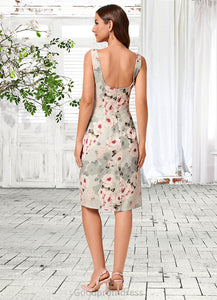 Natalia Sheath/Column Square Knee-Length Polyester Cocktail Dress With Flower HDOP0022283