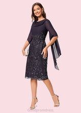 Load image into Gallery viewer, Rosa Sheath/Column Cowl Knee-Length Chiffon Lace Cocktail Dress With Ruffle Sequins HDOP0022287