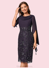 Load image into Gallery viewer, Rosa Sheath/Column Cowl Knee-Length Chiffon Lace Cocktail Dress With Ruffle Sequins HDOP0022287