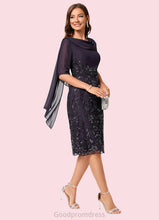 Load image into Gallery viewer, Rosa Sheath/Column Cowl Knee-Length Chiffon Lace Cocktail Dress With Ruffle Sequins HDOP0022287