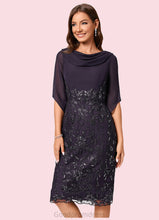 Load image into Gallery viewer, Rosa Sheath/Column Cowl Knee-Length Chiffon Lace Cocktail Dress With Ruffle Sequins HDOP0022287