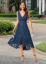 Load image into Gallery viewer, Mackenzie A-line V-Neck Asymmetrical Chiffon Lace Sequin Cocktail Dress With Pleated Sequins HDOP0022288