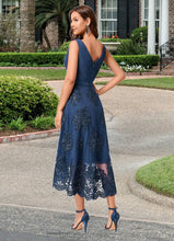 Load image into Gallery viewer, Mackenzie A-line V-Neck Asymmetrical Chiffon Lace Sequin Cocktail Dress With Pleated Sequins HDOP0022288