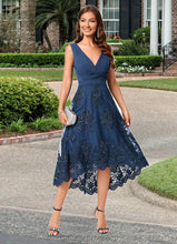 Load image into Gallery viewer, Mackenzie A-line V-Neck Asymmetrical Chiffon Lace Sequin Cocktail Dress With Pleated Sequins HDOP0022288