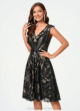 Load image into Gallery viewer, Abril A-line V-Neck Knee-Length Lace Sequin Cocktail Dress With Sequins HDOP0022289