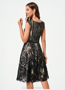 Abril A-line V-Neck Knee-Length Lace Sequin Cocktail Dress With Sequins HDOP0022289