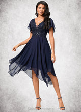 Load image into Gallery viewer, Litzy A-line V-Neck Tea-Length Chiffon Cocktail Dress With Sequins HDOP0022296