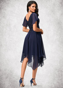 Litzy A-line V-Neck Tea-Length Chiffon Cocktail Dress With Sequins HDOP0022296