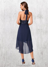 Load image into Gallery viewer, Nadia A-line Halter Asymmetrical Chiffon Sequin Cocktail Dress With Sequins HDOP0022299