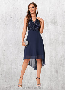 Nadia A-line Halter Asymmetrical Chiffon Sequin Cocktail Dress With Sequins HDOP0022299