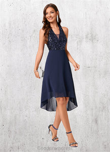 Nadia A-line Halter Asymmetrical Chiffon Sequin Cocktail Dress With Sequins HDOP0022299