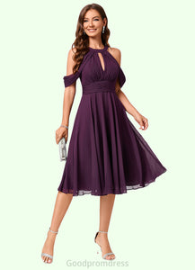 Kiley A-line Cold Shoulder Scoop Knee-Length Chiffon Cocktail Dress With Ruffle HDOP0022302