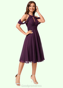 Kiley A-line Cold Shoulder Scoop Knee-Length Chiffon Cocktail Dress With Ruffle HDOP0022302