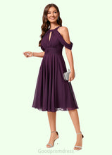 Load image into Gallery viewer, Kiley A-line Cold Shoulder Scoop Knee-Length Chiffon Cocktail Dress With Ruffle HDOP0022302