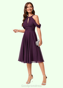 Kiley A-line Cold Shoulder Scoop Knee-Length Chiffon Cocktail Dress With Ruffle HDOP0022302