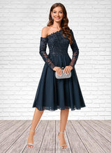 Load image into Gallery viewer, Kassandra A-line One Shoulder Knee-Length Chiffon Lace Sequin Cocktail Dress With Sequins HDOP0022310