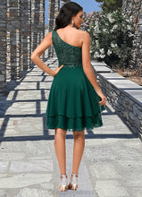 Load image into Gallery viewer, Gia A-line One Shoulder Knee-Length Chiffon Lace Cocktail Dress With Sequins HDOP0022313