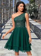 Load image into Gallery viewer, Gia A-line One Shoulder Knee-Length Chiffon Lace Cocktail Dress With Sequins HDOP0022313