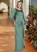 Load image into Gallery viewer, Macey Mermaid Long Sleeve Stretch Satin Floor-Length Dress Eucalyptus HDOP0022730