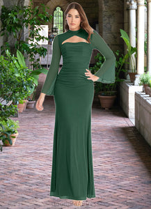 Morgan Mermaid Long Sleeve Mesh Floor-Length Dress Dark Green HDOP0022737