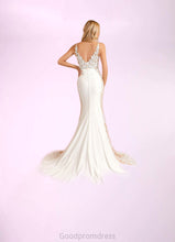 Load image into Gallery viewer, Krista Mermaid Sequins Stretch Crepe Cathedral Train Dress Diamond White/Nude HDOP0022749