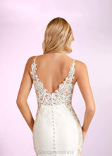 Load image into Gallery viewer, Krista Mermaid Sequins Stretch Crepe Cathedral Train Dress Diamond White/Nude HDOP0022749