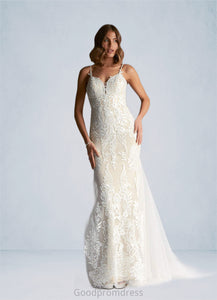 Campbell Mermaid V-Neck Sequins Tulle Cathedral Train Dress Diamond White/Champagne HDOP0022760