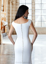 Load image into Gallery viewer, Charlee Mermaid Boatneck Stretch Crepe Sweep Train Dress Diamond White HDOP0022772