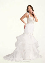 Load image into Gallery viewer, Marlee Mermaid Lace Tulle Chapel Train Dress Diamond White/Nude HDOP0022801