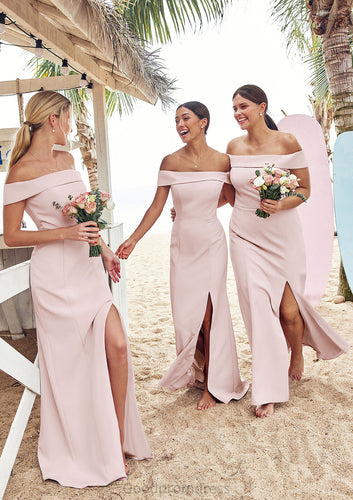 Trumpet/Mermaid Off-the-Shoulder Sleeveless Floor-Length Stretch Crepe Bridesmaid Dresses with Split Averi HDOP0025217