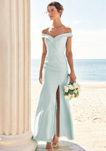 Load image into Gallery viewer, Trumpet/Mermaid Off-the-Shoulder Sleeveless Floor-Length Stretch Crepe Bridesmaid Dresses with Split Olympia HDOP0025274