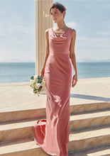 Load image into Gallery viewer, Trumpet/Mermaid Cowl Neck Sleeveless Floor-Length Stretch Satin Bridesmaid Dresses with Sashes Kinsley HDOP0025281