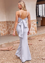 Load image into Gallery viewer, Trumpet/Mermaid Square Neckline Sleeveless Floor-Length Stretch Crepe Bridesmaid Dresses with Bowknot Split Kendall HDOP0025300