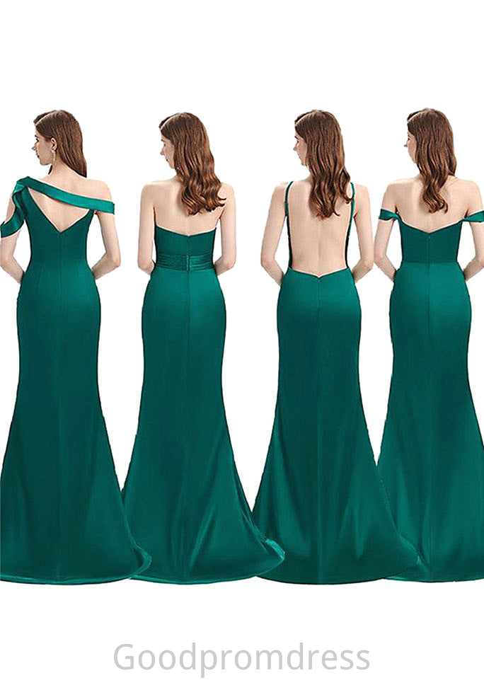 Trumpet/Mermaid Sleeveless Long/Floor-Length Silk like Satin Bridesmaid Dresses With Pleated Split Frida HDOP0025306