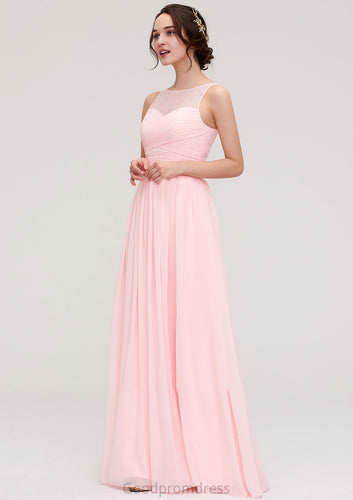 Sleeveless Chiffon A-line/Princess Long/Floor-Length Wedding Party Bridesmaid Dresses With Pleated Lace Adriana HDOP0025332