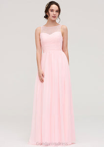 Sleeveless Chiffon A-line/Princess Long/Floor-Length Wedding Party Bridesmaid Dresses With Pleated Lace Adriana HDOP0025332