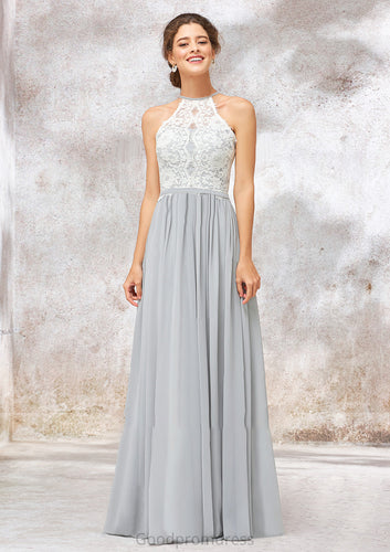 Scoop Neck A-line/Princess Sleeveless Chiffon Long/Floor-Length Bridesmaid Dresses With Lace Maggie HDOP0025350