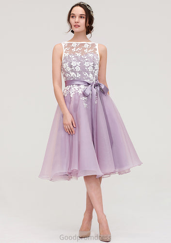 Bateau Sleeveless Organza Knee-Length A-line/Princess Bridesmaid Dresses With Sashes Lace Malia HDOP0025358