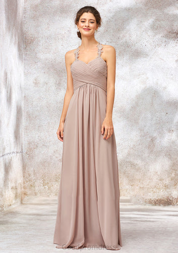 A-line Sweetheart Sleeveless Chiffon Long/Floor-Length Bridesmaid Dresses With Lace Pleated Mylie HDOP0025365