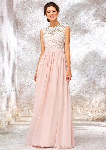 Scoop Neck Sleeveless Long/Floor-Length Chiffon A-line/Princess Bridesmaid Dresses With Lace Shaylee HDOP0025398