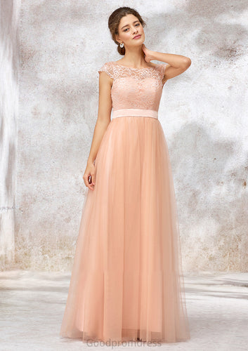 Sleeveless Bateau Long/Floor-Length Tulle A-line/Princess Bridesmaid Dresses With Sashes Lace Baylee HDOP0025405