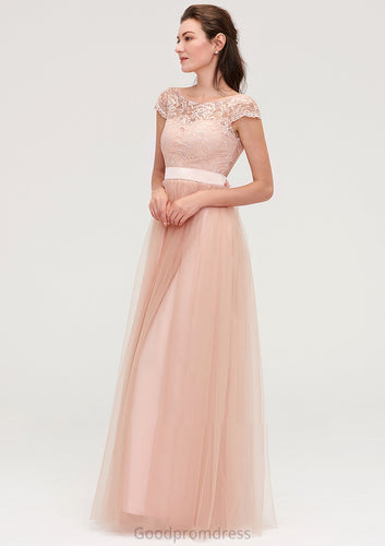 Bateau Sleeveless Tulle A-line/Princess Long/Floor-Length Bridesmaid Dresseses With Sashes Lace Makayla HDOP0025427