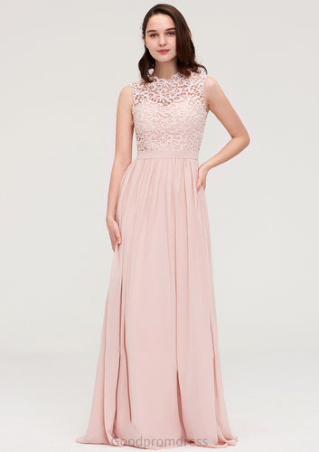 Sleeveless Scalloped Neck Long/Floor-Length Chiffon A-line/Princess Bridesmaid Dresses With Lace Mylee HDOP0025434